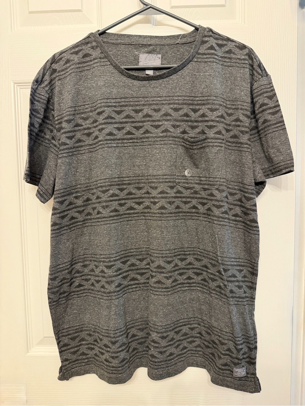 American Eagle Outfitters Charcoal Gray Patterned Short-Sleeve Tee